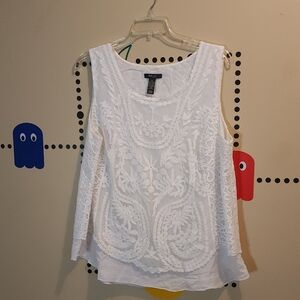 Style & Co. White Floral Lace Tank Top 2X